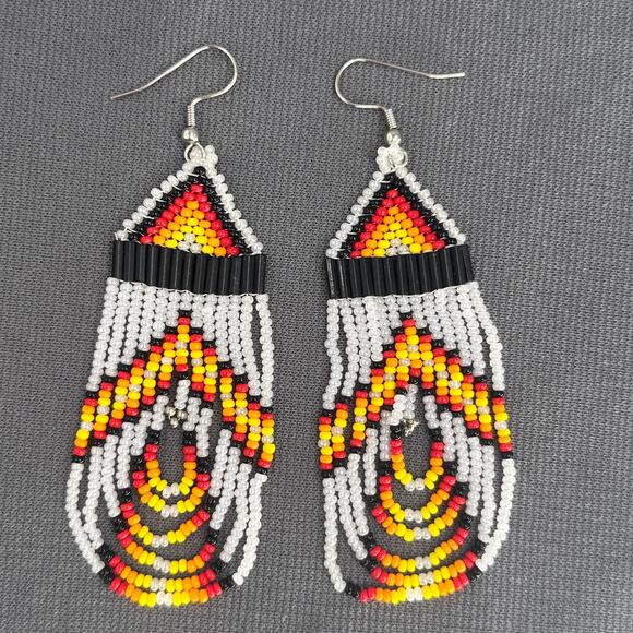 Tribal Earrings Seed Bead Handmade Multicolor Native American Boho Dangle 4” USA - Picture 1 of 14